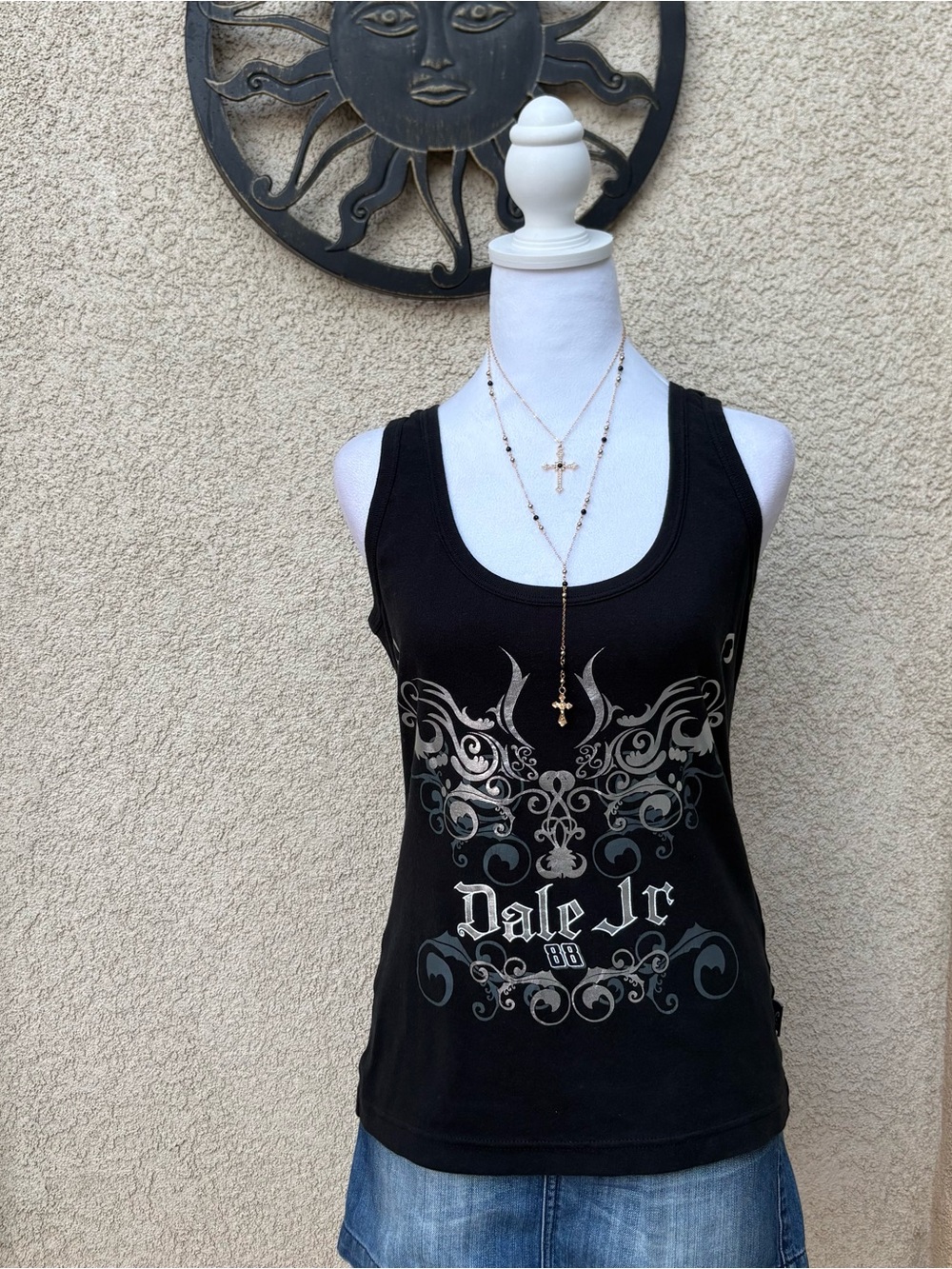 Dale Jr. Speed Diva Black & Silver Racing Tank Top Sporty Y2K